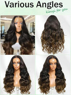 KLAIYI Ombre Brown Loose Body Wave 13x4Pre Everything Lace Frontal Chestnut Brown Drawstring Wig with Face Framing Layers Precut Lace Pre Plucked Bleached Bye Bye Knots Ready to Wear and Go Wig 26Inch