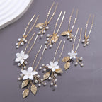 Handmade Pearl Bridal Wedding Hair Pins 9Pcs White Flower Gold Leaf Pearls Clips Bridal Hair Accessories for Women Brides Bridesmaid