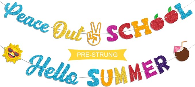 Peace Out School Hello Summer Banner by GifloonOfficial