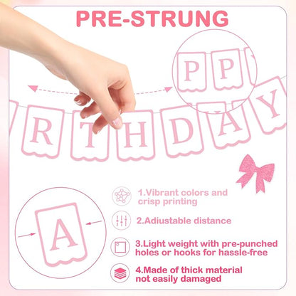 Bluegogo Pink Happy Birthday Banner - Image 3