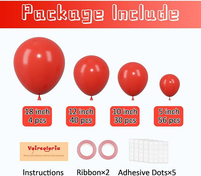 Voircoloria 130pcs Red Balloons Garland Arch Kit, 18 12 10 5 Inch | - Image 2