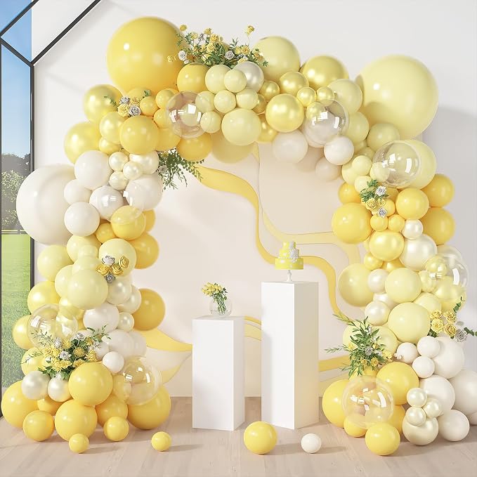 Amandir 173 Pcs Pearl Yellow Balloon Arch Kit | Double Stuffed Pastel Light by Amandir