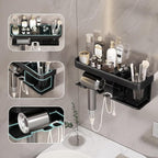 Hair Dryer Holder, Blow Dryer Organizer, Hair Dryer Holder Wall Mounted with Shelf for Bathroom, Salon, Bedroom Organizers & Storage(Matte Black)