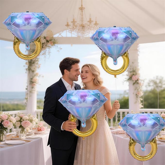 4pcs Engagement Ring Balloons, Foil Mylar Diamond Ring Balloons - Image 7