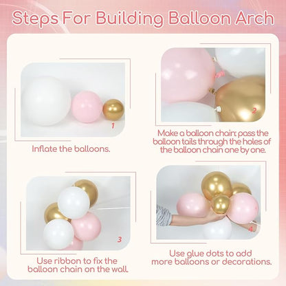 136pcs Pink and White Gold Balloon Arch Garland Kit - Image 3