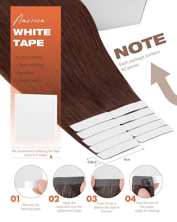 Sunny Hair Tape in Hair Extensions Human Hair, 20inch 40Pcs Auburn Brown Human Hair Tape in Extensions Remy Invisible Tape ins Human Hair Extensions Straight