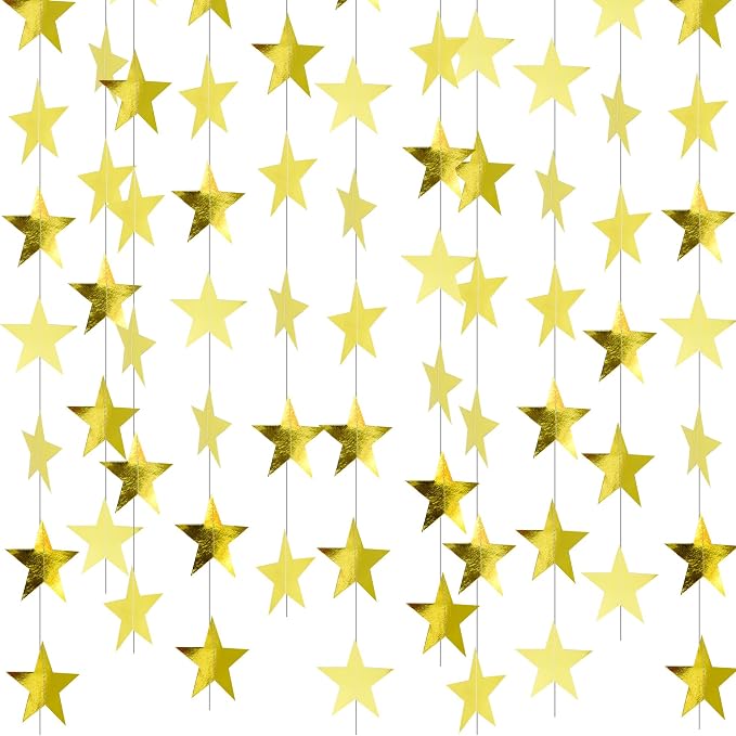 BEISHIDA Gold Glitter Star Garland Decor Twinkle Star Banner Backdrop by Beishida