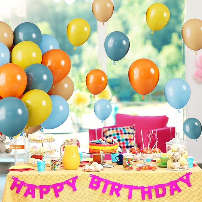 Blue Yellow and Orange Balloons, 12 Inch Retro Sea Blue Yellow Orange Balloons - Image 4