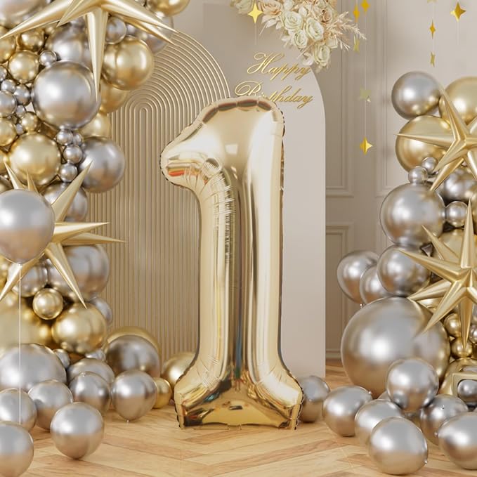 AULE 40 Inch Light Gold 1 Balloon Number Foil 0-9 Birthday Big Numbers | - Image 3