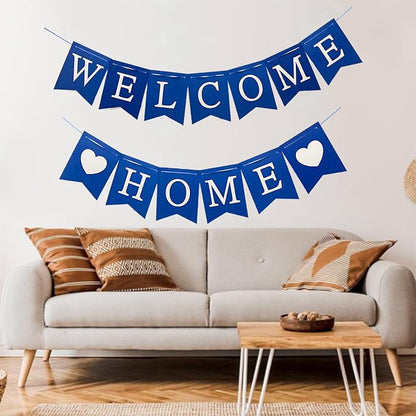 Welcome Home Banner Decorations Glitter Blue Bunting Backdrop - Image 4