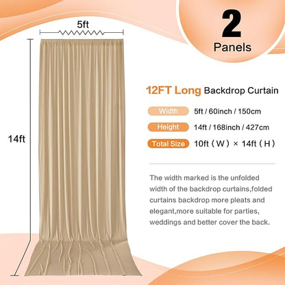10ft×12ft Wrinkle Free Champagne Backdrop Curtain - Image 3