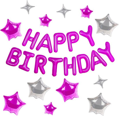 CANREVEL Happy Birthday Banner Decorations + 12Pcs Star Balloons, Hot Pink | by CANREVEL
