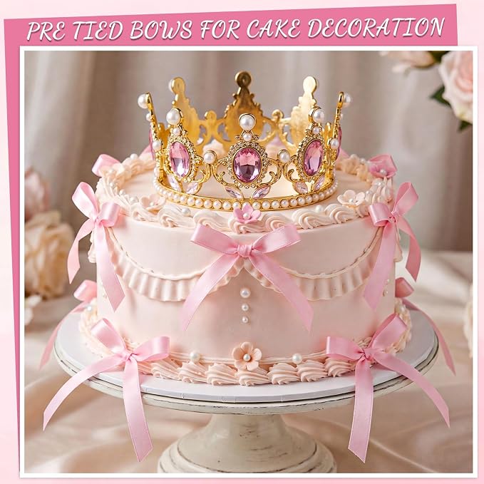 Pink Bows for Cake Ribbon Bow Cake Topper Pink Bow Cupcake Toppers | 30 PCS Bow - Image 2