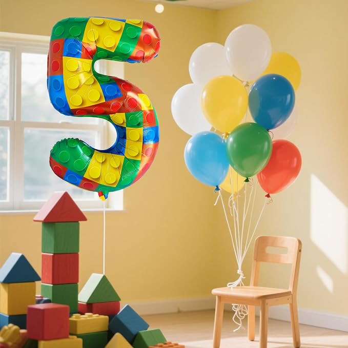 32 Inch Stackable Block Number Balloon – Colorful Brick Building Themed Big - Image 5