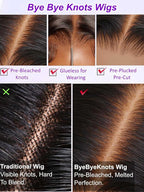 YIROO Bye Bye Knots Chestnut Brown Ombre Light Yaki Straight Wig Human Hair,7x5 Lace Front Glueless Wig with Drawstring,Pre Cut Pre Plucked Pre Bleached Knots Natural Hairline Wig for Women 26Inch