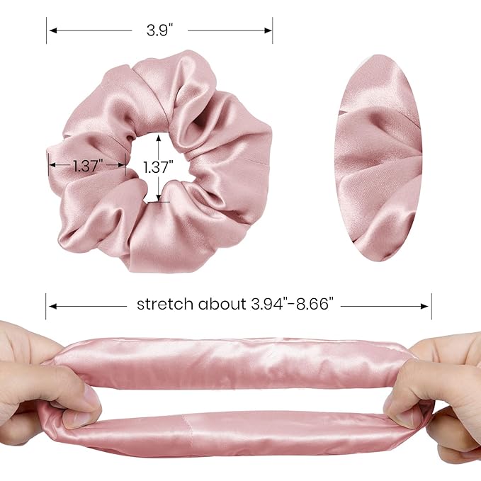 LILYSILK Silk Hair Scrunchies for Frizz&Breakage Prevention, 100% Mulberry Silk Hair Ties No Damage, Elastic Silk ponytail Holders, 1Pc, Rosy Pink