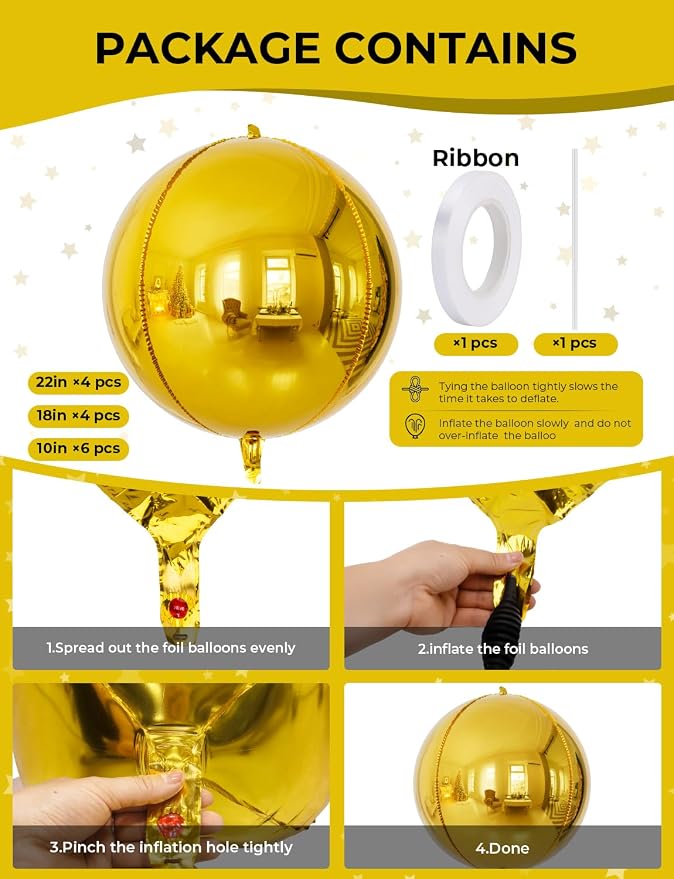 Gold Foil Balloons, 22/18/10 Inch | Large Gold Mylar Balloons, Party Decorations - Image 3