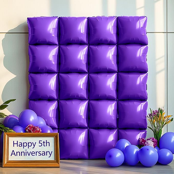 NISOCY 36PCS Metallic Purple Square Foil Balloons Wall Backdrop | Double Sided - Image 6