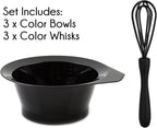 Hair Dye Bowl and Whisk Set - 3 Salon Mixing Bowls and 3 Color Whisks - Professional Hair Color Mixing Kit with Tint Bowls and Mixers for Hair Dye Application