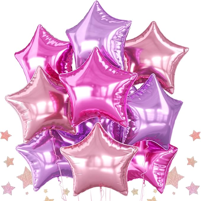 Pink and Purple Star Foil Balloons, 18 Inch Metallic Purple Stars Balloon by BIAPIAN