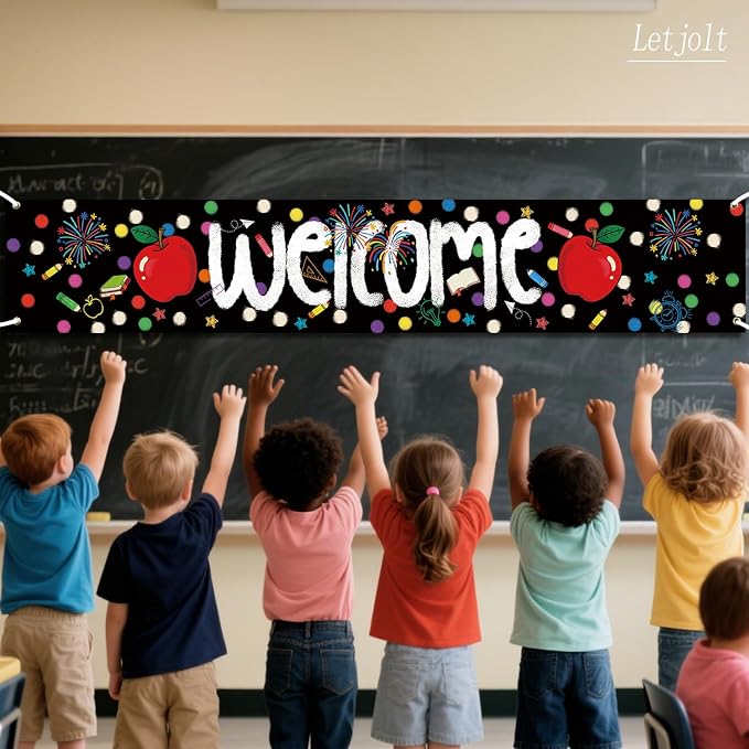 Letjolt Black Welcome Banner Back to School Supplies 6 Ft | Decorations - Image 2