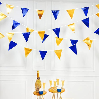 Royal Blue Gold Party Decoration Navy Blue Gold Triangle Pennant Banner Flag - Image 3