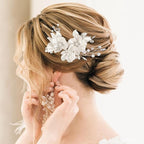 Bride Flower Silver Piece Pearl Hair Clip,Wedding Hair Accessories for Women and Bridesmaids,Silver Pearl Crystal Fancy Clip