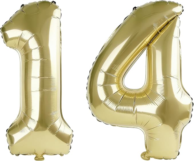 40 Inch Number 14 Balloons for 14th Birthday Party Decorations, 0-100 Champagne by FOBELEC
