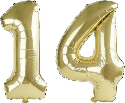 40 Inch Number 14 Balloons for 14th Birthday Party Decorations, 0-100 Champagne by FOBELEC