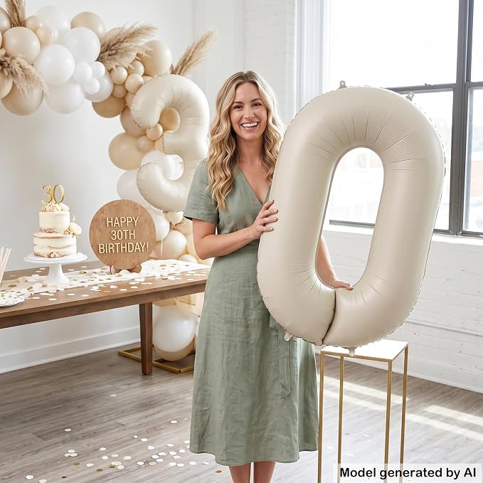 40 Inch Cream Foil Number 0 Balloon - Image 3