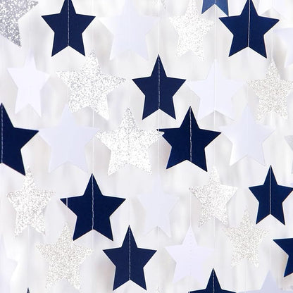 Navy-Blue White-Silver Party-Decorations Birthday Garland - 62ft Twinkle Little by Hugtmr
