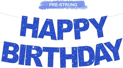 BEISHIDA Pre-Strung Glitter Blue Happy Birthday Banner Party Sign Decor | NO DIY by Beishida