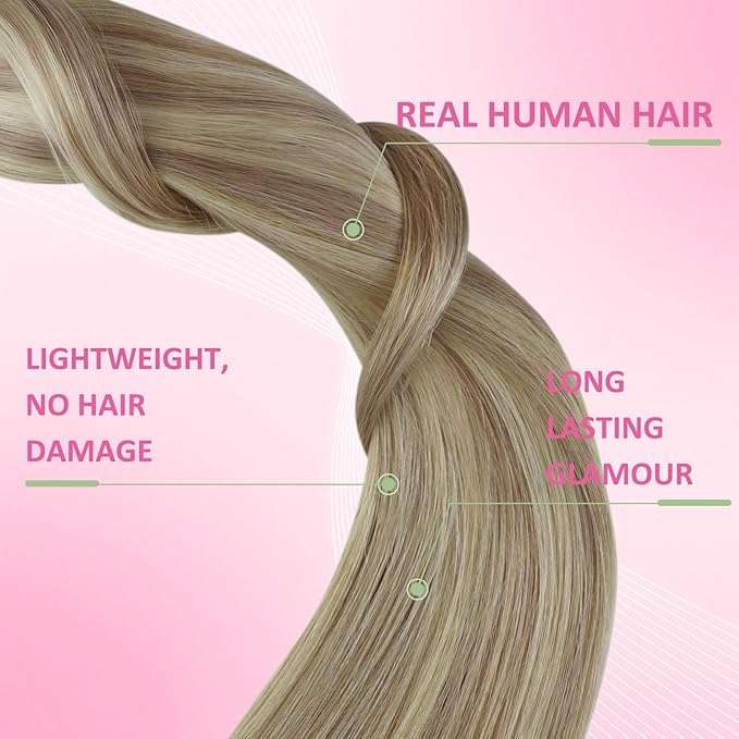 YoungSee Human Hair Tape in Extensions Highlight Blonde Tape ins Hair Extension Golden Blonde Mix Light Blonde Highlight Hair Extensions Real Human Hair Tapes Invisible Natural Looking 14 In 20pcs 50g
