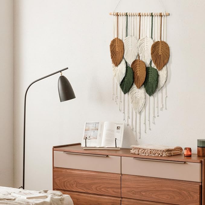 Macrame Wall Hanging Leaves Woven Tapestry Boho Chic Modern Home Decoration | - Image 5