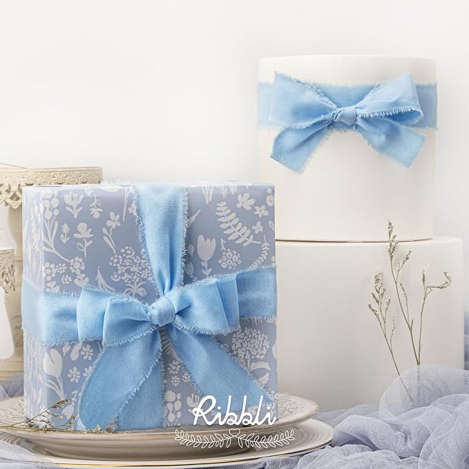 Ribbli 3 Rolls 1.5 Inch x 18Yards Light Blue Baby Blue Dusty Blue Handmade - Image 3