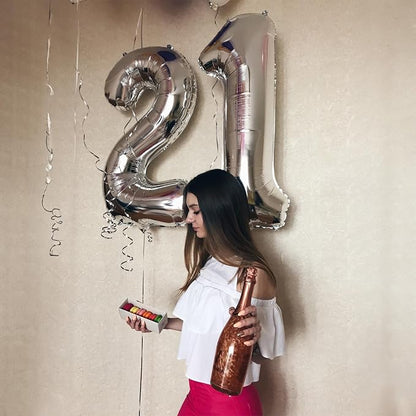 21 Balloons Number, Giant Silver Number 2 & 1 Helium Foil Balloon - Image 4