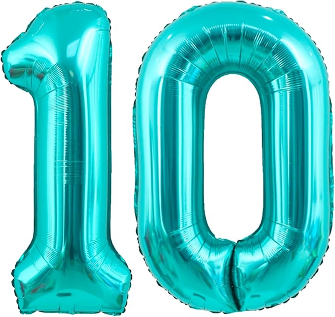 40 Inch Big Teal Blue Number 10 Foil 0-9 Mylar Helium Balloons | Large Digital by SULALABOO
