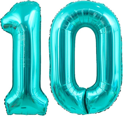 40 Inch Big Teal Blue Number 10 Foil 0-9 Mylar Helium Balloons | Large Digital by SULALABOO