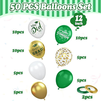FunHot Green Gold Graduation Balloons, 12 Inch Green Gold White Confetti Grad - Image 2