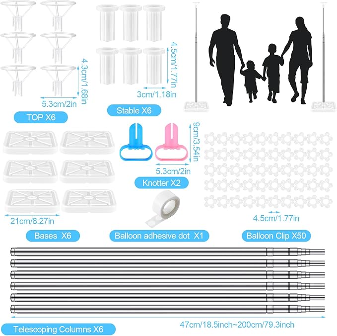 Sratte 12 Sets Balloon Column Stand Kit, 6.6 ft Adjustable Balloon Tower Pillar - Image 2