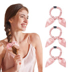 THXSILK 100% Mulberry Silk Bow Scrunchies 3-Pack, 22 Momme Mulberry Silk Hair Ties for Women, Cute Bunny Ear No Damage Ponytail Holders, Fashion Hair Accessories for Girls(S, Charming Pink)