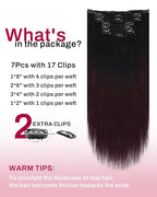 Moresoo Clip in Hair Extensions Dark Red Hair Extensions Clip ins Long Black to Burgundy Ombre Double Weft #1B/99J Balayage Natural Black to Deep Wine Red Long And Straight 120g/7pcs 20 inch