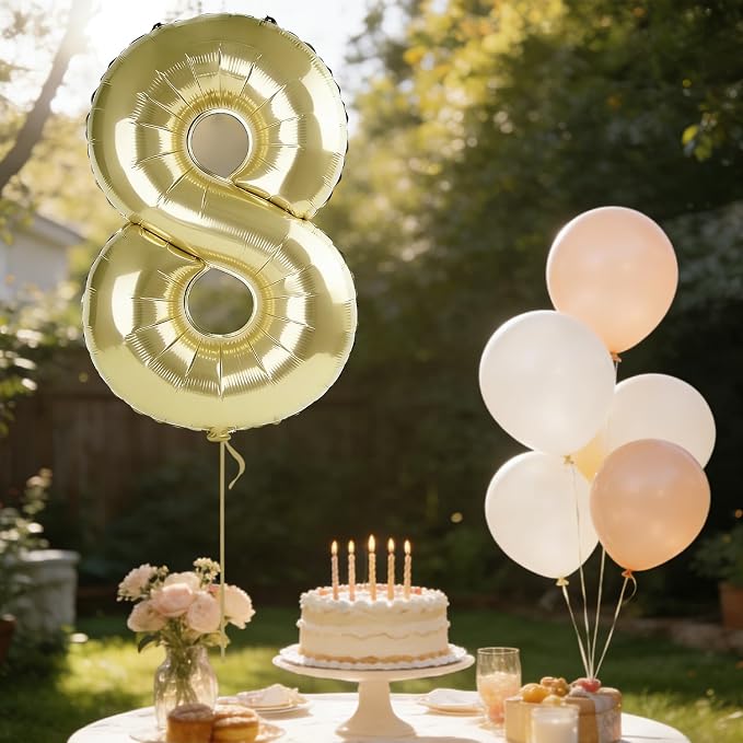 40 Inch Number 8 Balloons for 8th Birthday Party Decorations, 0-100 Champagne - Image 3