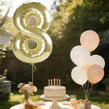 40 Inch Number 8 Balloons for 8th Birthday Party Decorations, 0-100 Champagne - Image 3