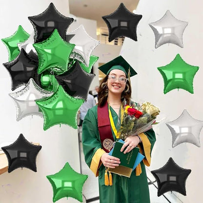 Green Black Star Balloons, 18Inch Balck Olive and Silver Stars Shape Foil - Image 4