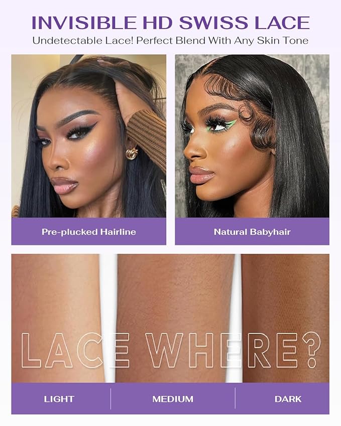 13x6 SKINLIKE Real HD Lace Frontal Wig, 180% Density Ultra-fitted 0.10mm Thin Invisible HD Lace Wig Pre-plucked Hairline Bleached Knots Virgin Human Hair Wigs Body Wave 24 Inch