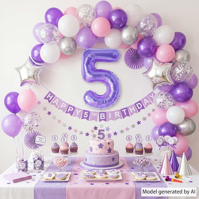 Purple Number 5 Balloon 40 Inch, Large Lavender Mylar Foil Number 5 - Image 2