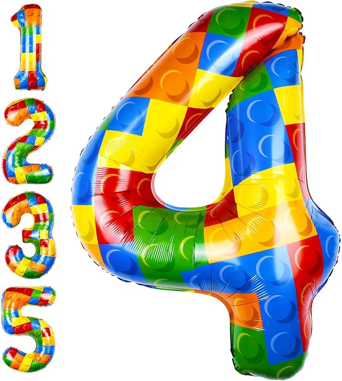 40 Inch Building Block Number Balloon Colorful Block Foil Balloons Block Themed by AXBMM