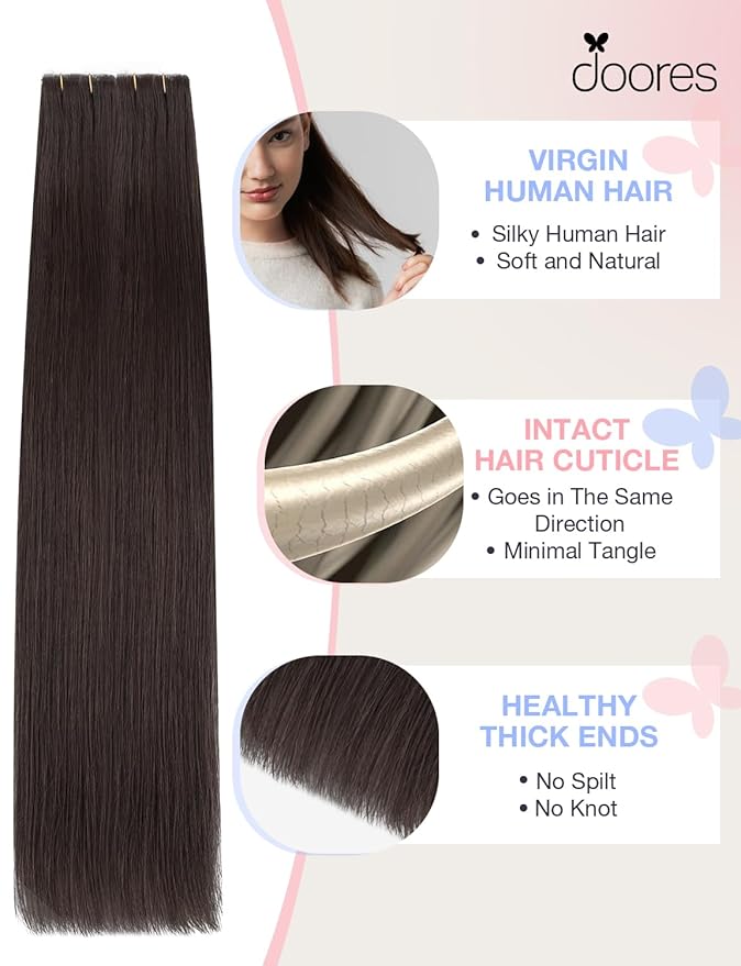 DOORES Invisible Hair Extensions Real Human Hair Tape in Invisi Edge, Dark Brown 10 Injection Tape-ins with 10 Injection Tape-ins 50g 22 Inch, Injected Tape in Extensions Human