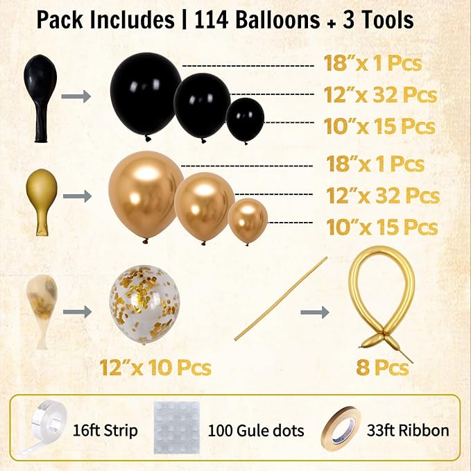 Black and Gold Balloon Arch Kit - Image 3